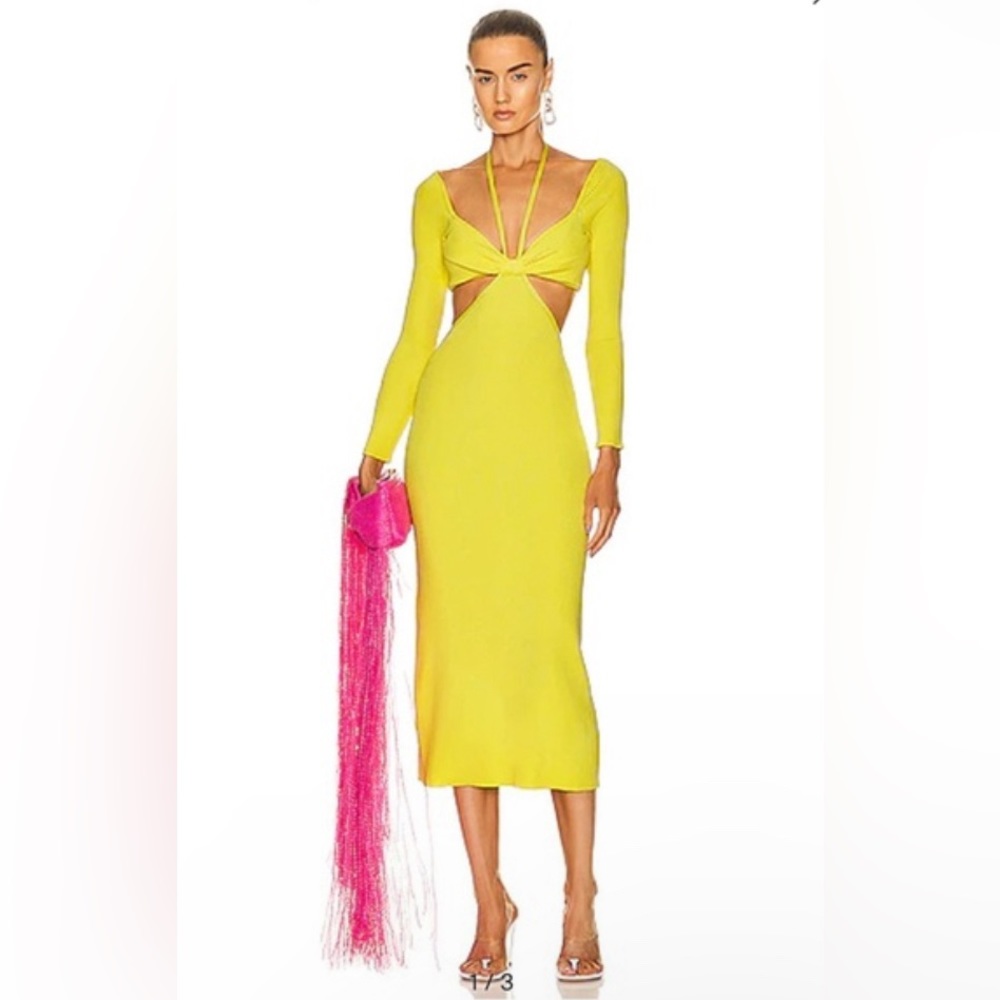 CULT GAIA XL Enzo Cut-Out Knit Midi Dress Yellow NWT